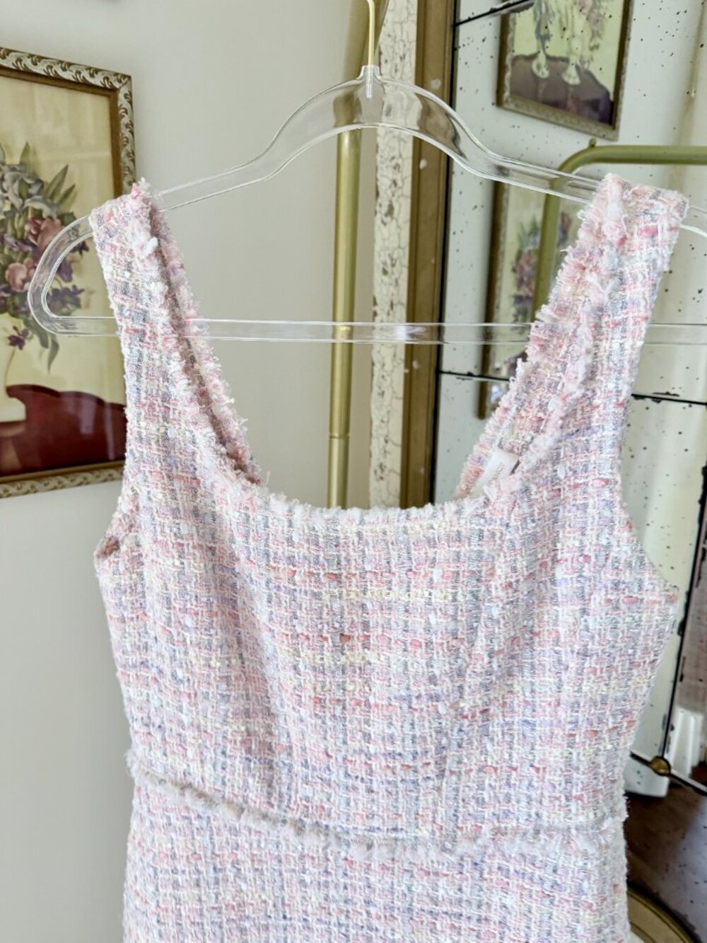 LoveShackFancy Moda Tweed Mini Dress with a Bow - Size 6 - Pink - Picture 12 of 16